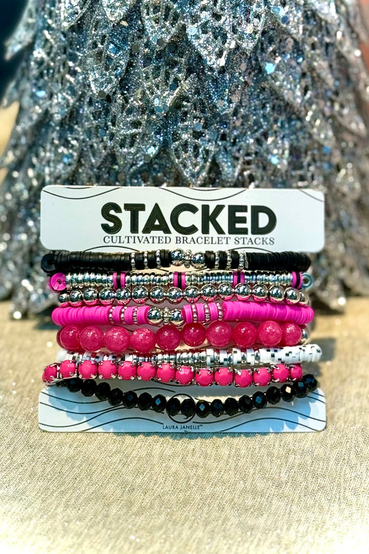 STACKED Cultivated Bracelet Stacks in Pink Black and Silver