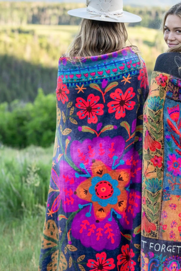 Natural Life Cozy Blanket- Pink Folk Flower