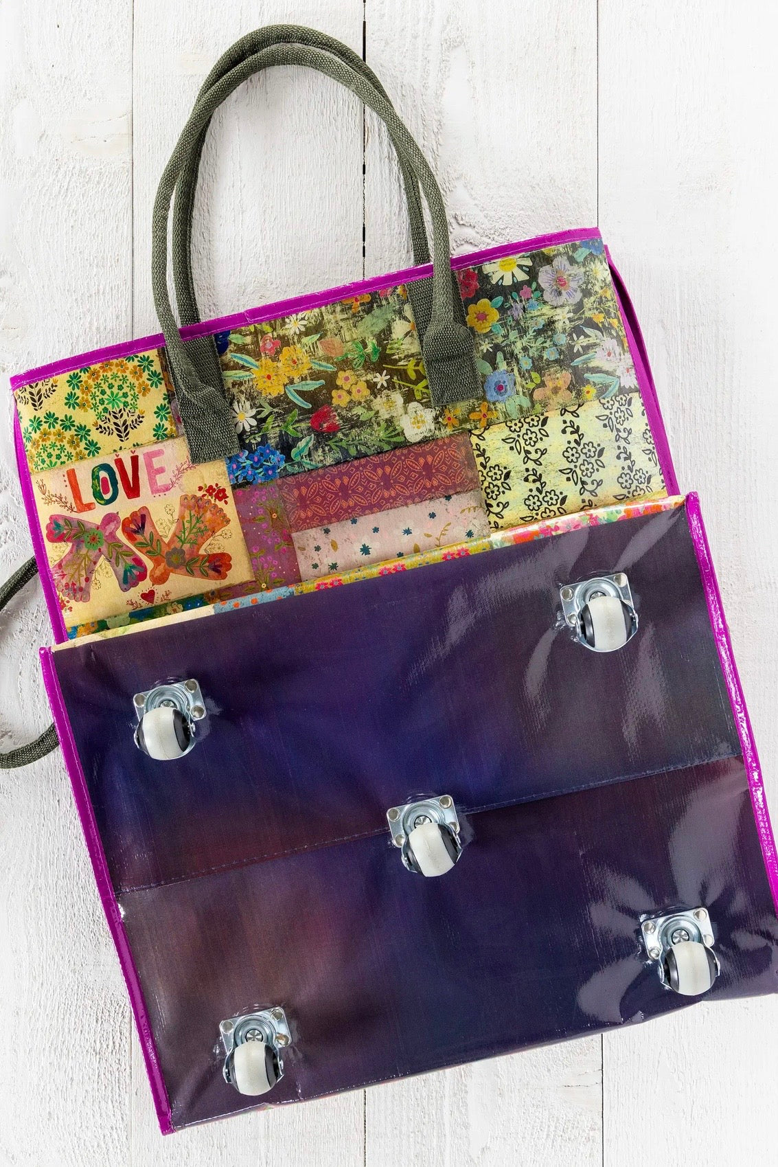 Natural Life XL Rolling Tote Bag - Patchwork Be Happy