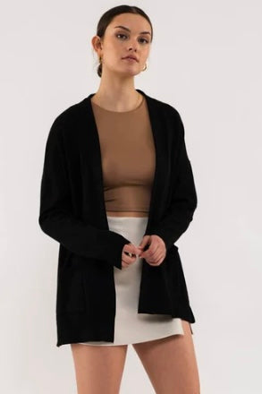 Black Cardigan with Side Slits and Pockets