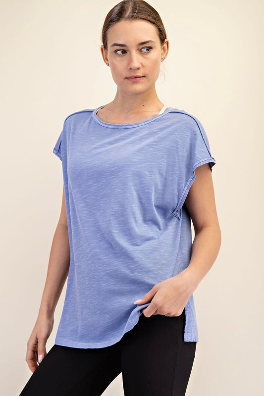 Blueberry Mineral Washed Oversized Short Sleeve Top