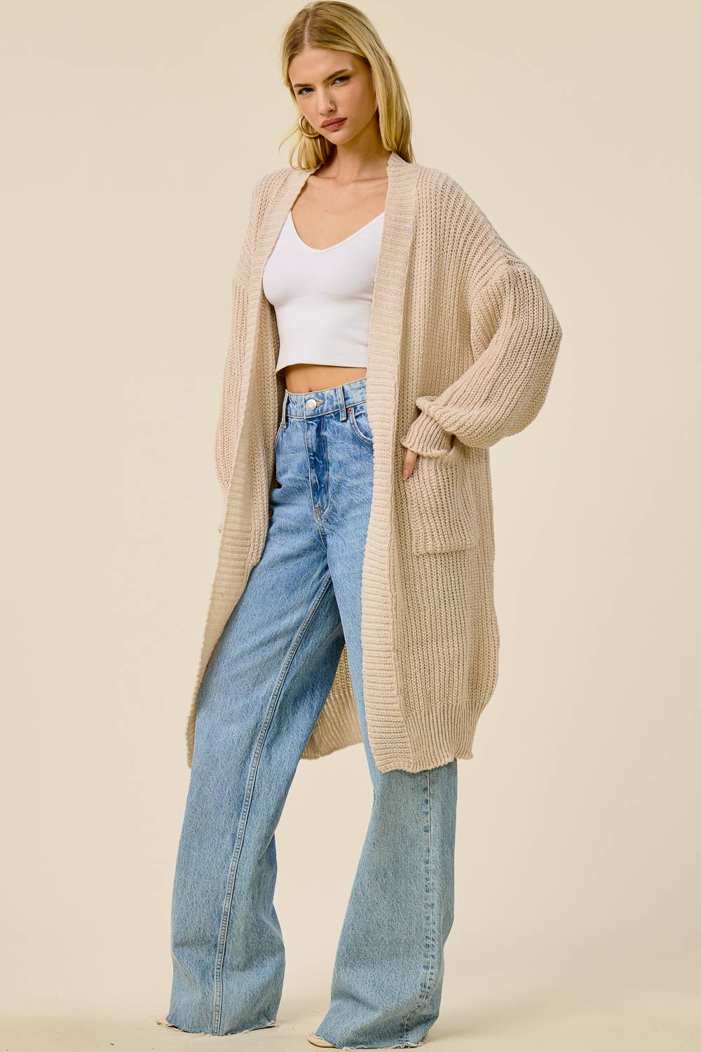 Oatmeal Atelier Oversized Loose Knit Cardigan Duster by Charlotte Avery