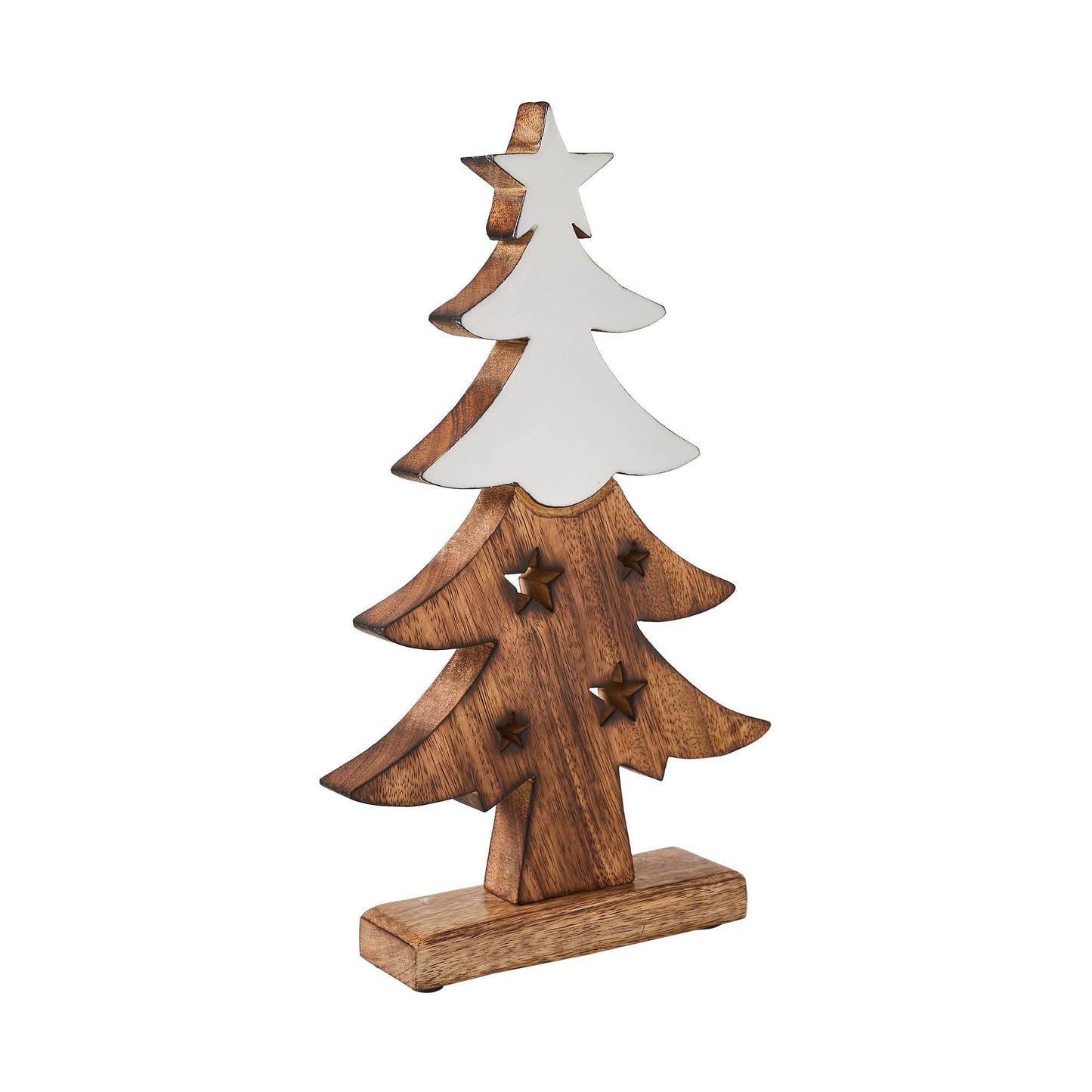 Two Toned White Natural Wooden Christmas Tree Figurine