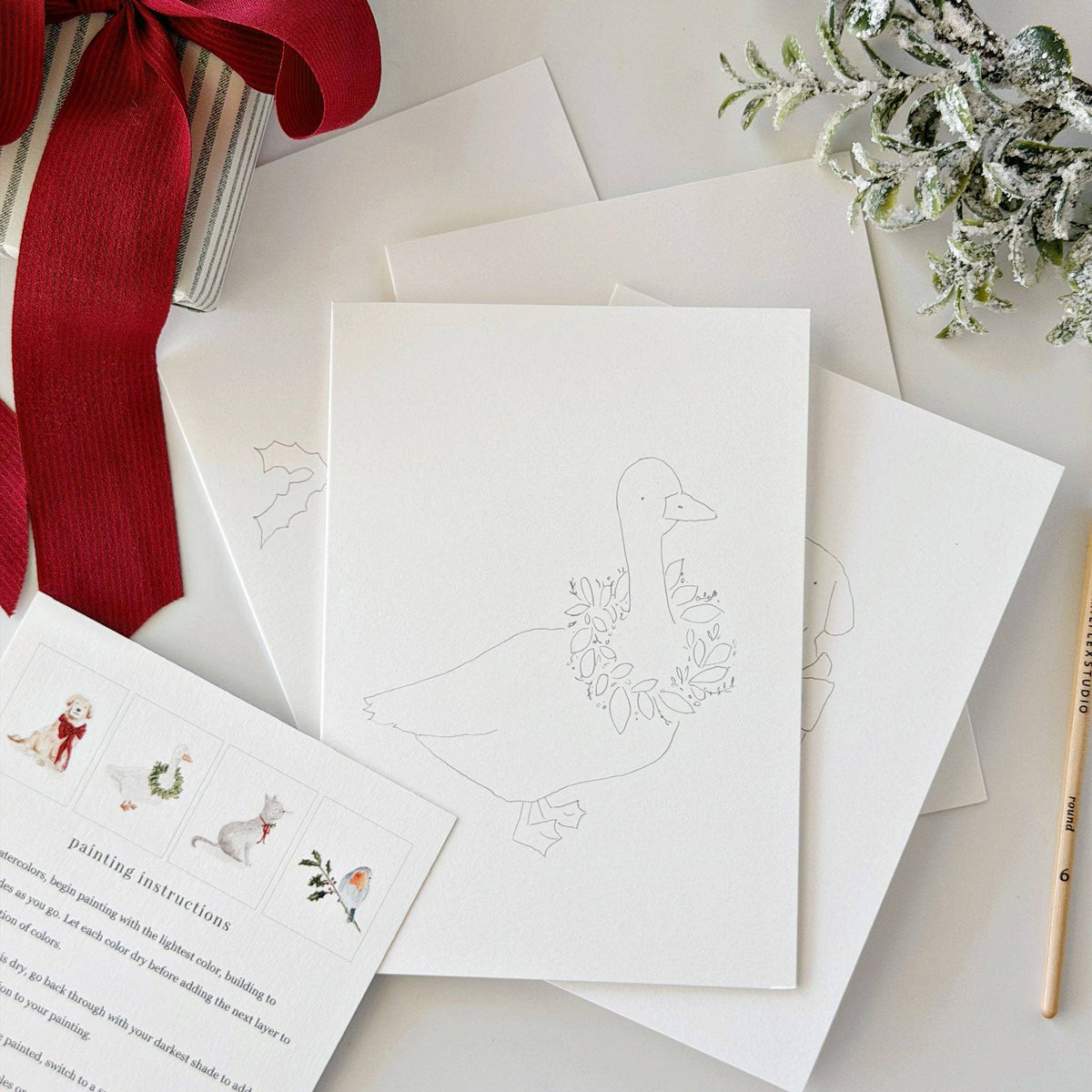 Festive Friends Paintable Notecard Set of 8- Emily Lex Studio