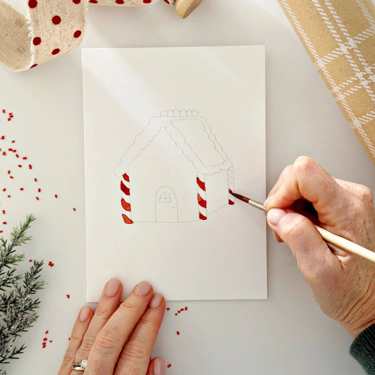 Gingerbread Paintable Watercolor Notecard Set of 8- Emily Lex Studio