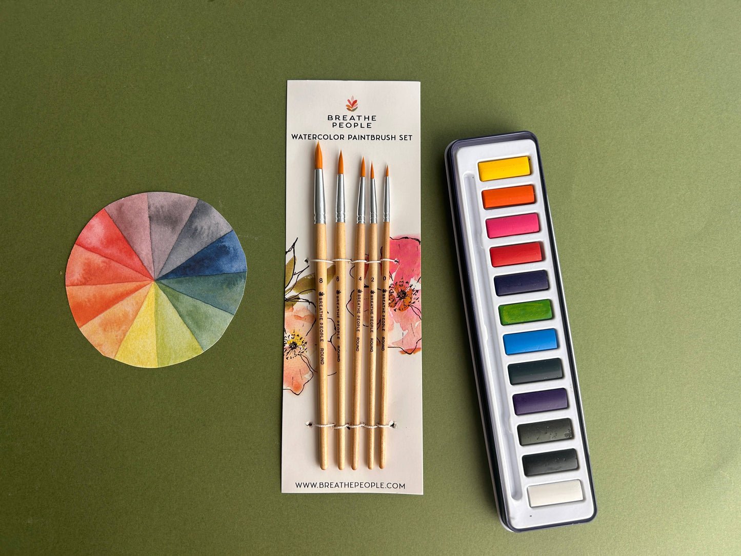 Breathe People 5-Piece Round Watercolor Brush Set: Full Range, Sizes 0-8