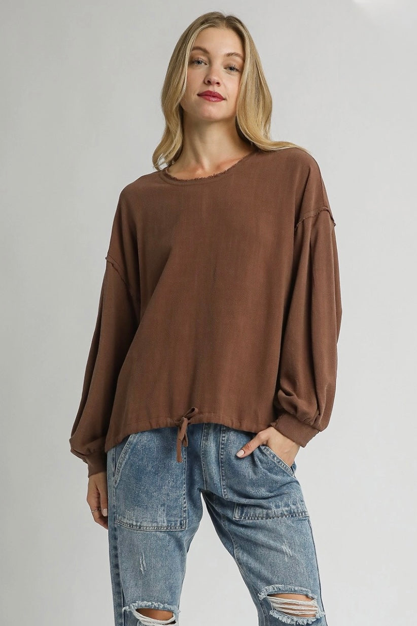 Umgee Mocha Brown Linen Top