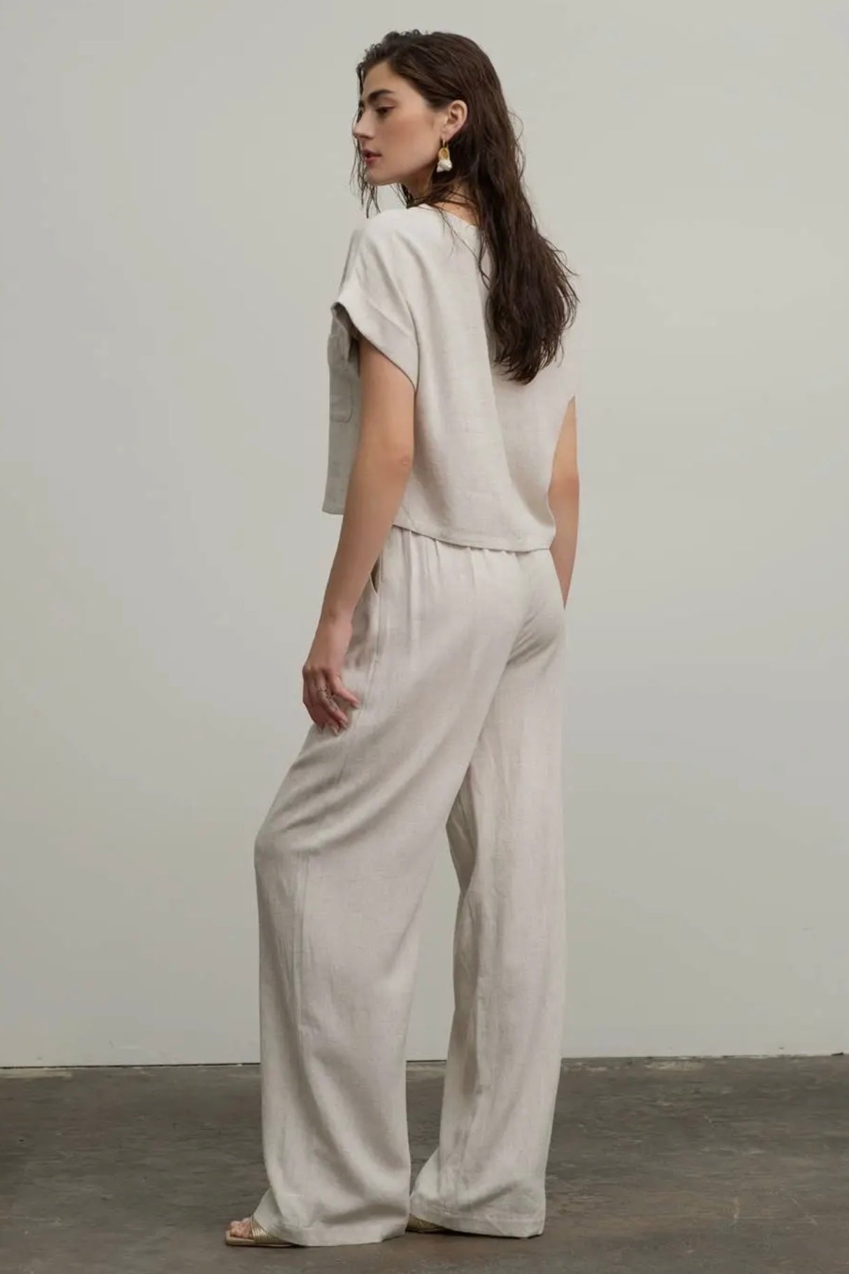 Oatmeal High Waist Linen Blend Pants