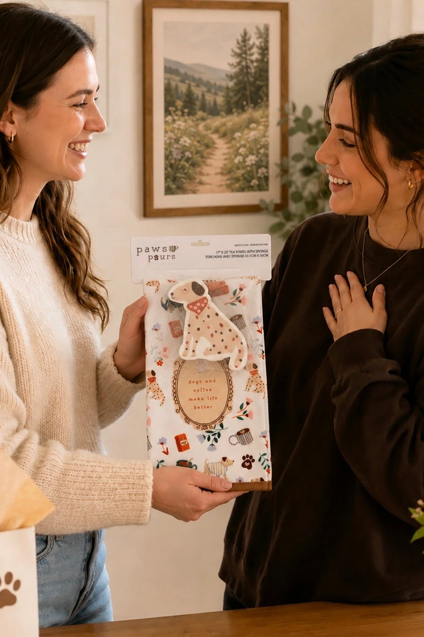 Dogs & Coffee Tea Towel & Sponge Gift Set