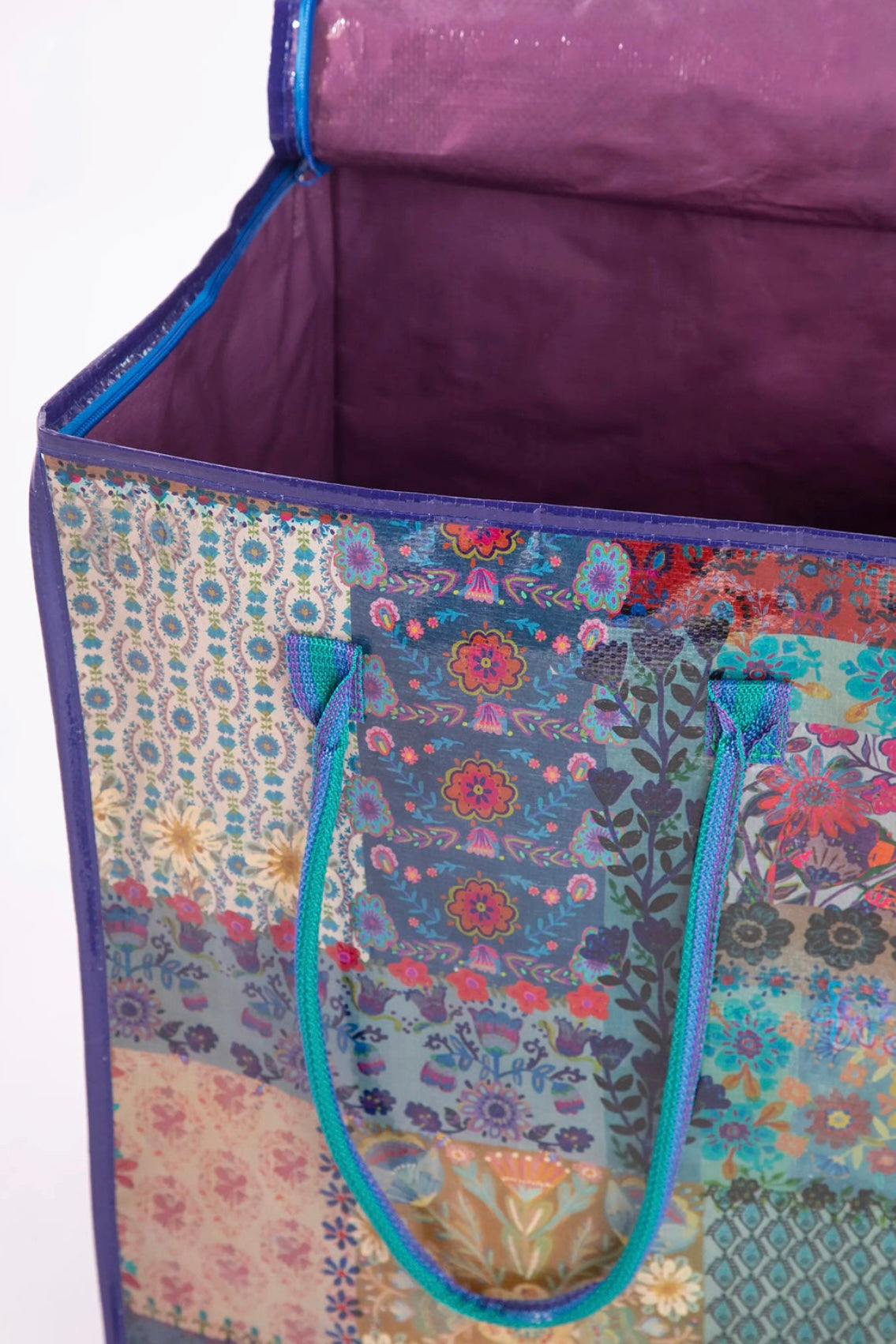 Natural Life Rolling Tote Bag- Mandala Borders Patchwork