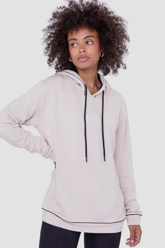 Natural with Black Contrast Hoodie Pullover