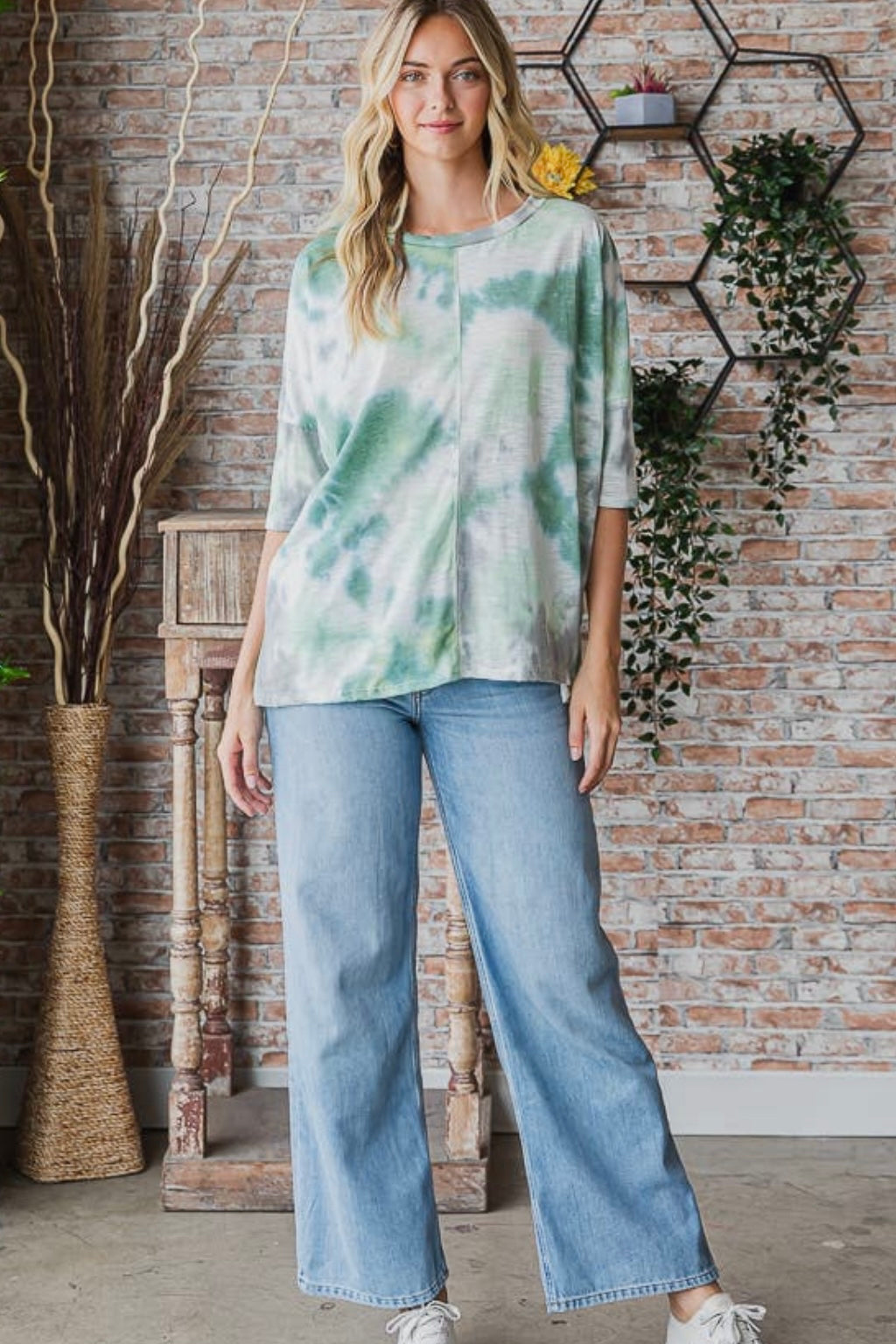 HOLIDAY SALE Green Tie Dye Short Sleeved Oversized Top- reg. $25.99