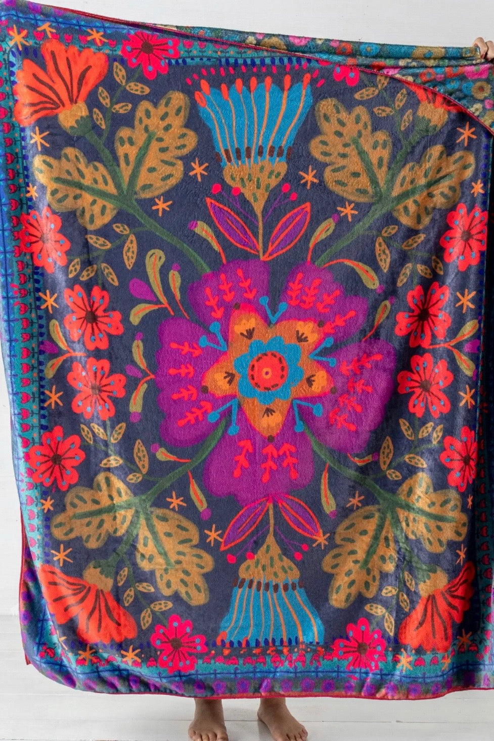 Natural Life Cozy Blanket- Pink Folk Flower