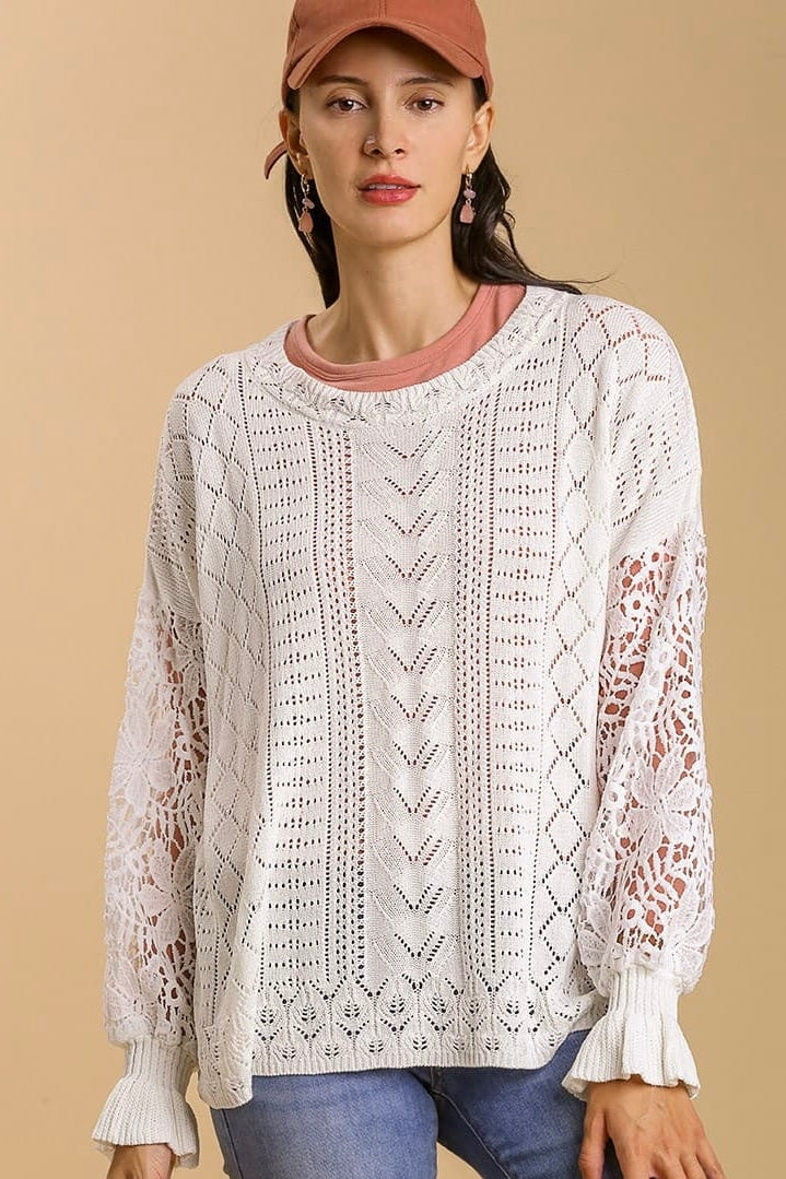 Umgee Cream Crochet Sweater