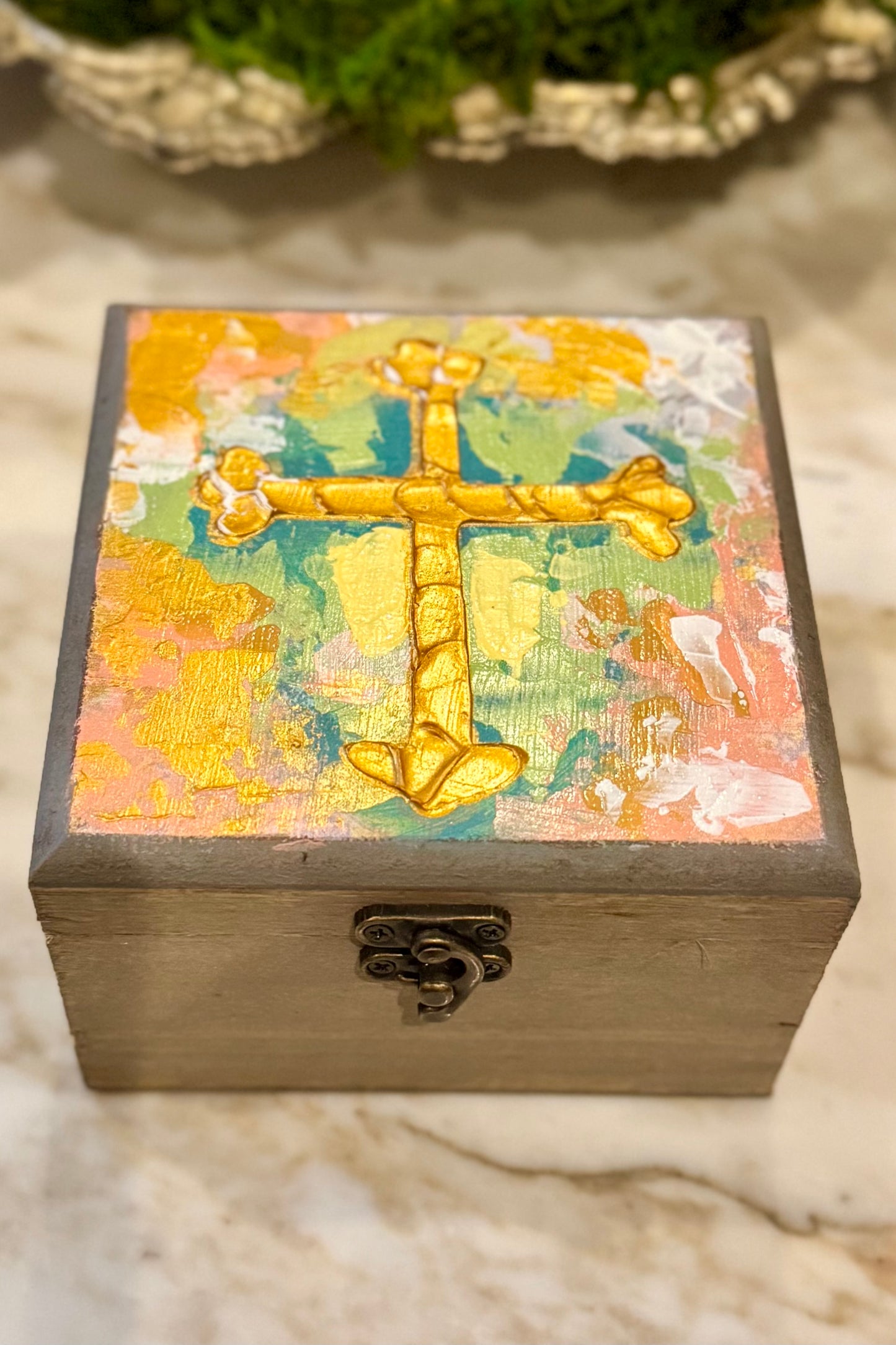 Golden Cross Wood Box (Coral) by Candice Boatright