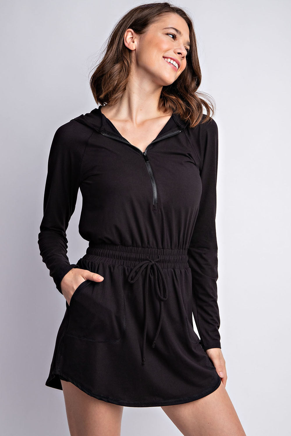 Rae Mode Black Butter Soft Long Sleeve Romper Dress with Shorts