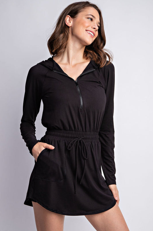 Rae Mode Black Butter Soft Long Sleeve Romper Dress with Shorts