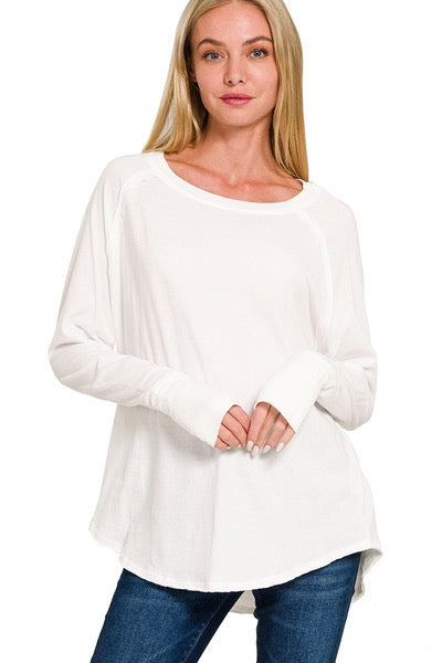 White Raglan Long Sleeve Thumbhole Top