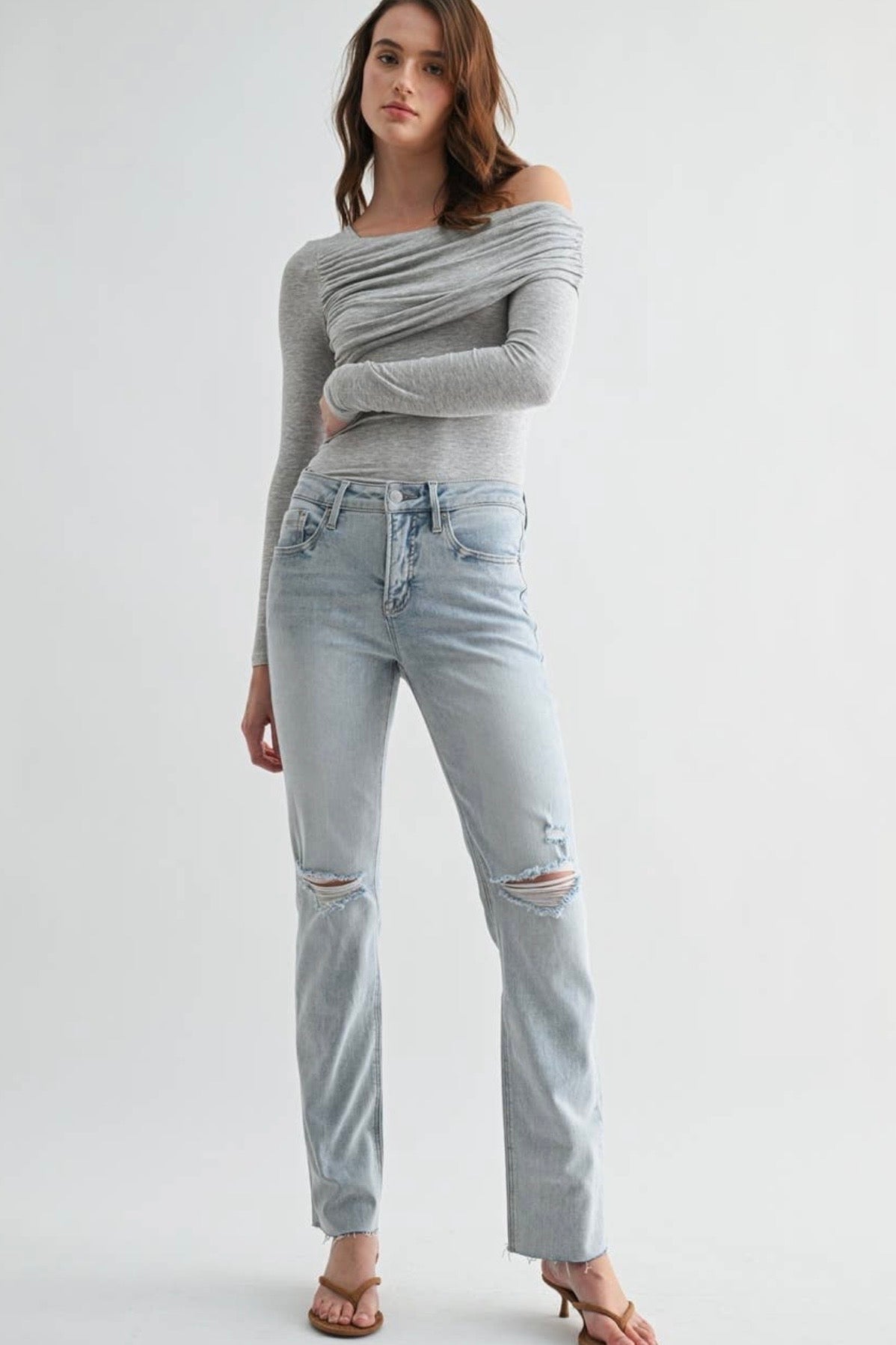 Mica Light Denim Mid-Rise Tummy Tuck Distressed Jean- 31" Inseam