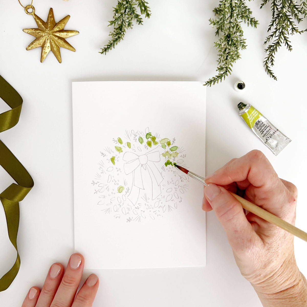 Christmas Wreaths Paintable Watercolor Notecard Set of 8- Emily Lex Studio