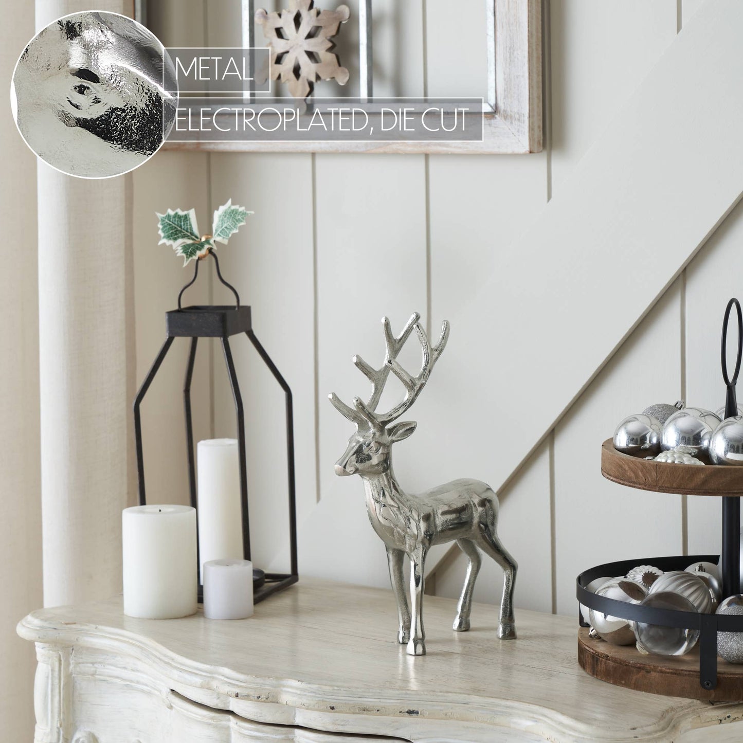 Large Silver Reindeer Figurine