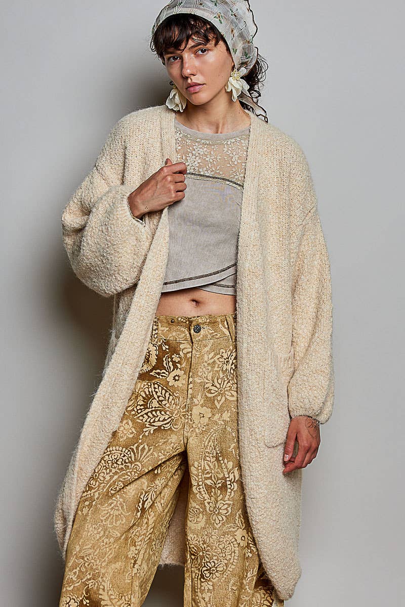 POL Soft Boucle Knit Oversized Long Cardigan- One Size