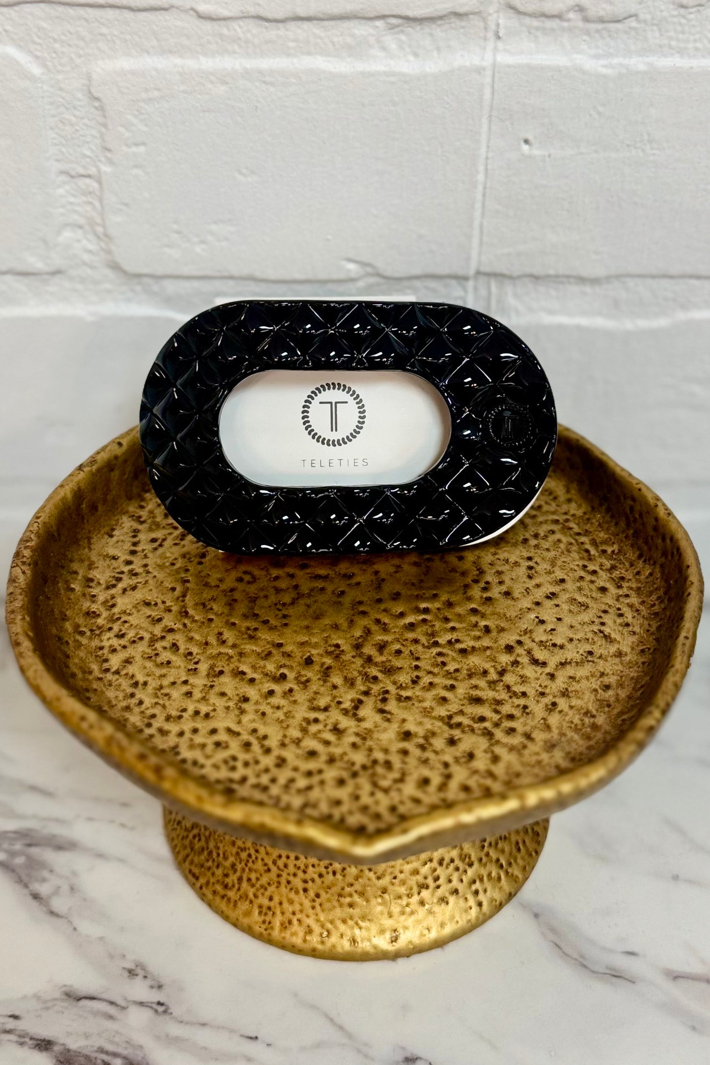 Teleties Black Quilted Round Flat Hair Clip (Choose your size)
