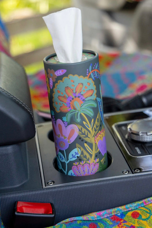 Natural Life Car Tissues- Navy Folk Flower