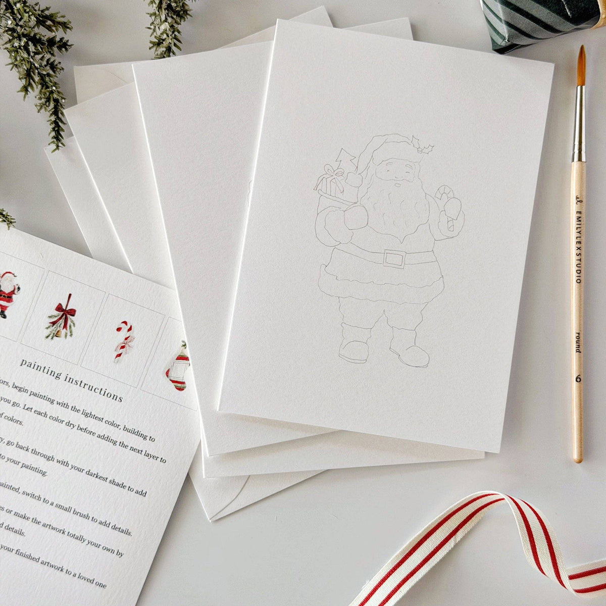 Classic Christmas Paintable Notecard Set of 8- Emily Lex Studio