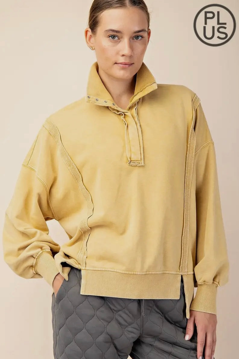 Dandelion Yellow French Terry Henley Plus Size Sweatshirt