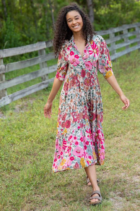 Natural Life Rebecca Midi Dress Pink Vintage Floral