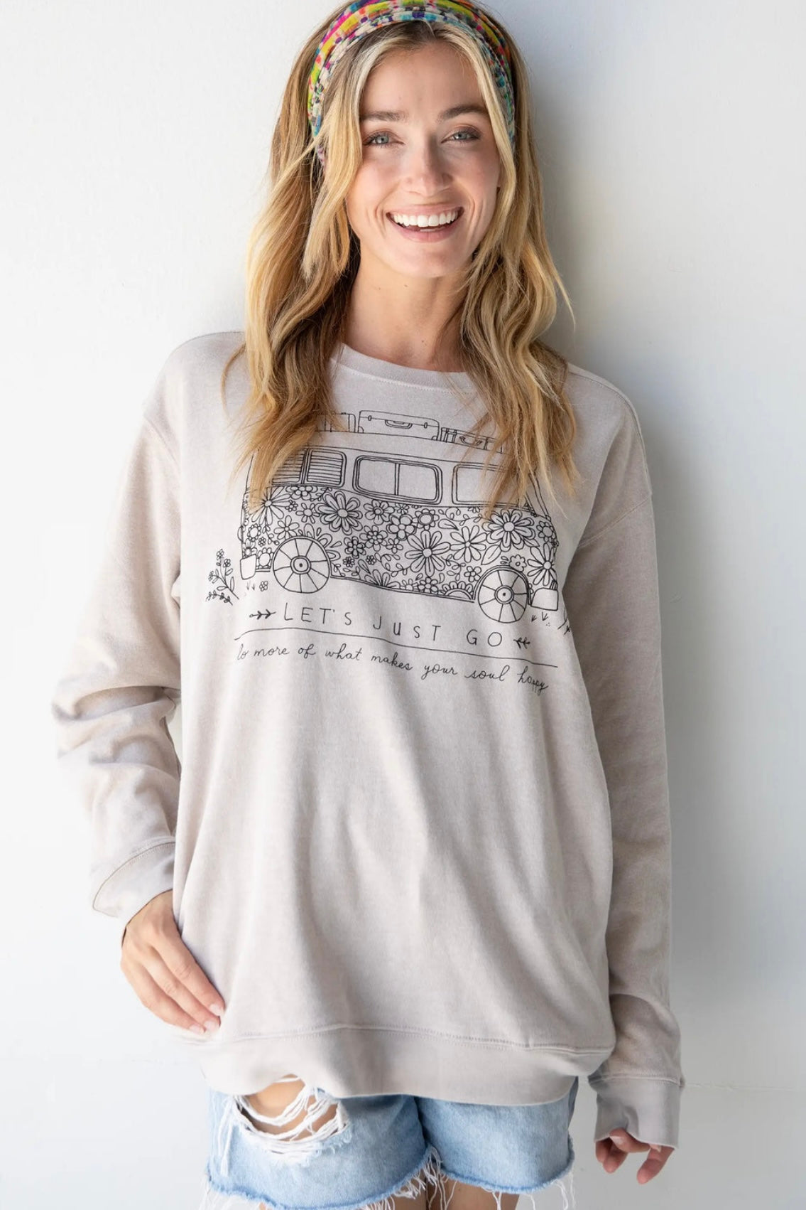 Natural Life Comfy Pocket Sweatshirt- Let’s Just Go Van