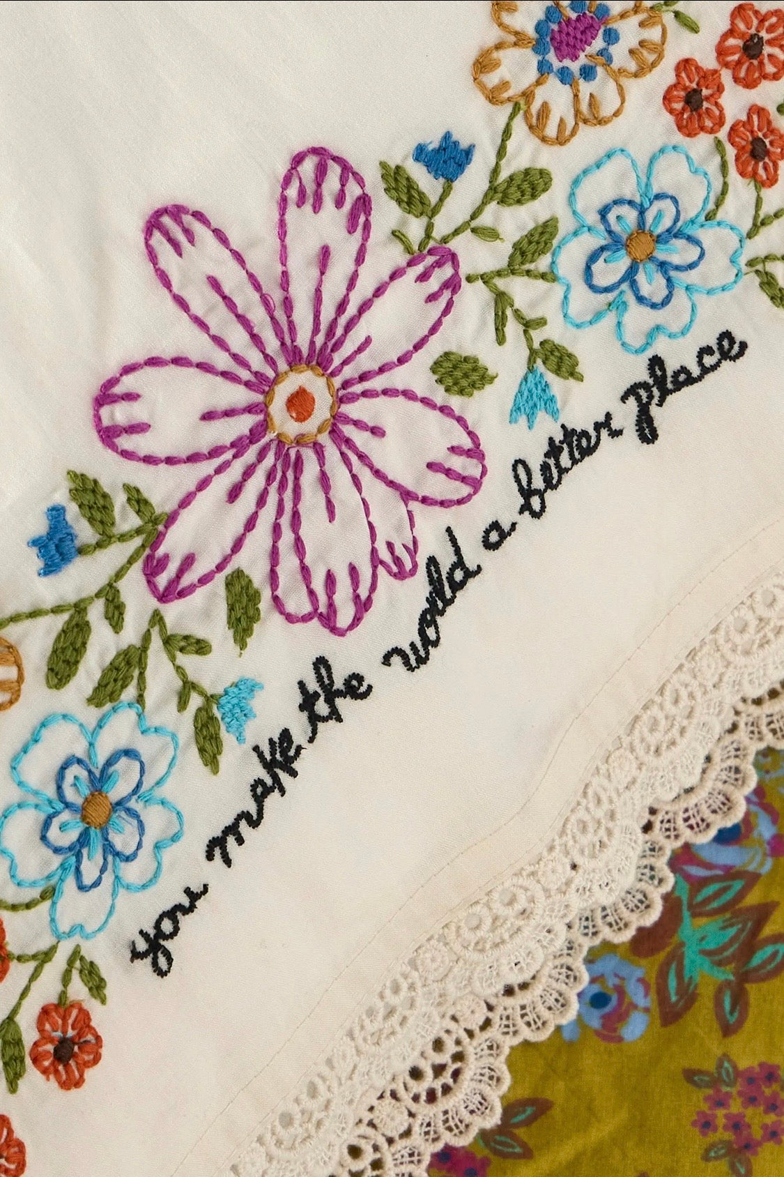 Natural Life Embroidered Cotton Giving Pillowcase- You Make the World Better