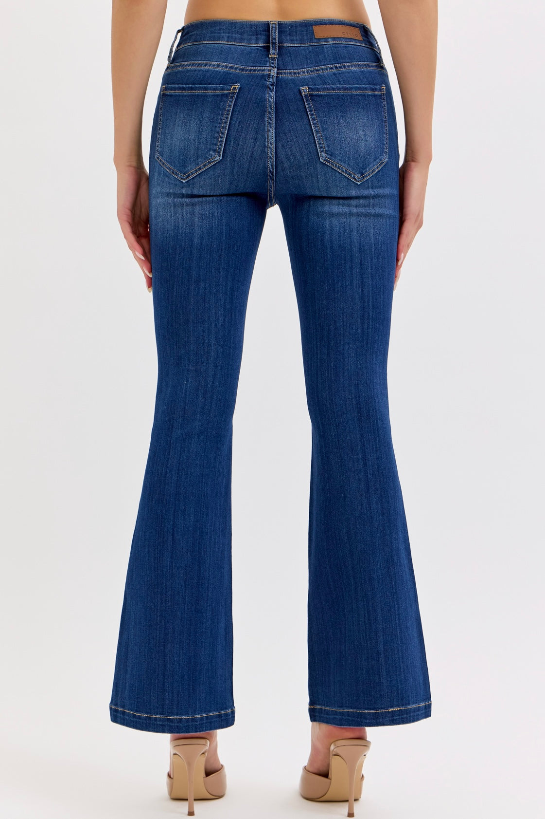 Cello Petite Mid Rise Flare Dark Wash Jeans