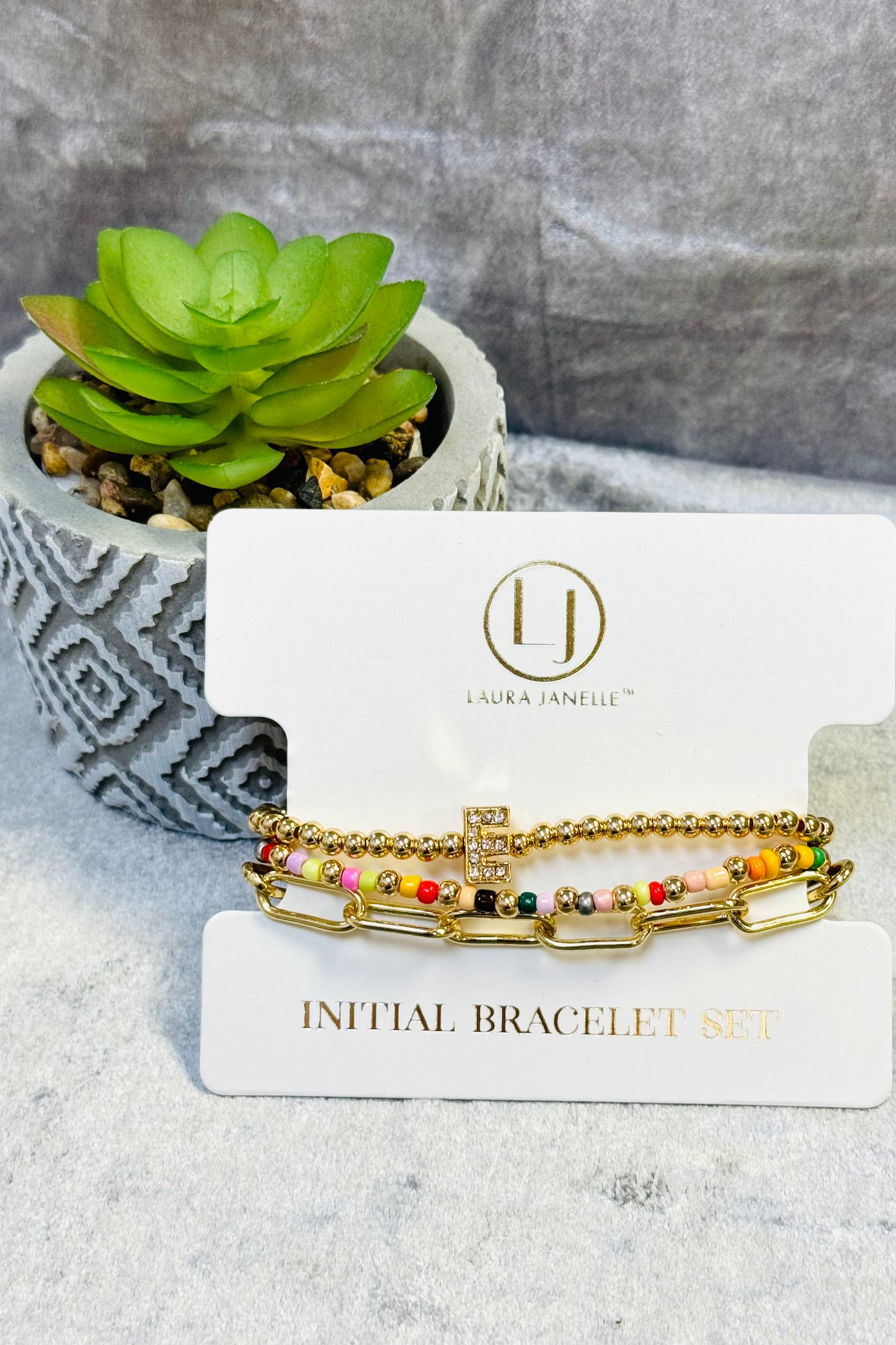 Laura Janelle Initial Bracelet Set in Gold  (Choose your initial.)