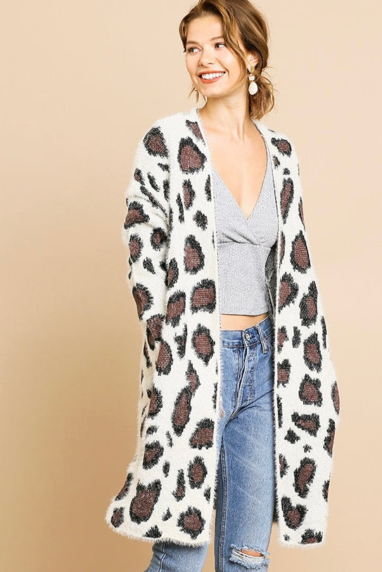 $20 SALE! Umgee Animal Print Open Cardigan Cozy Sweater in Cream Mix