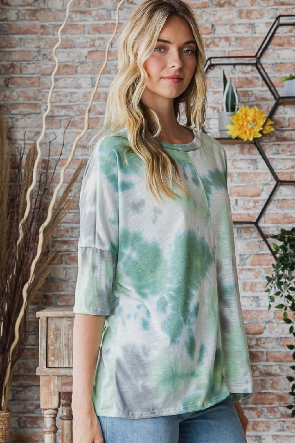 HOLIDAY SALE Green Tie Dye Short Sleeved Oversized Top- reg. $25.99