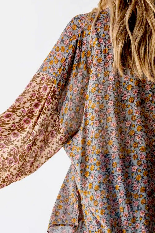 Natural Life Sierra Kimono- Mustard Pink Floral