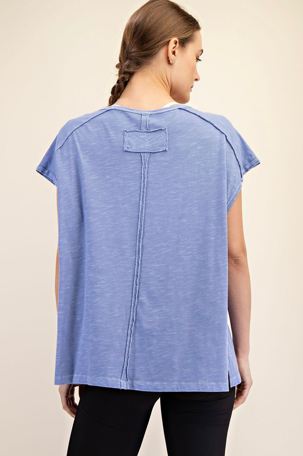Blueberry Mineral Washed Oversized Short Sleeve Top