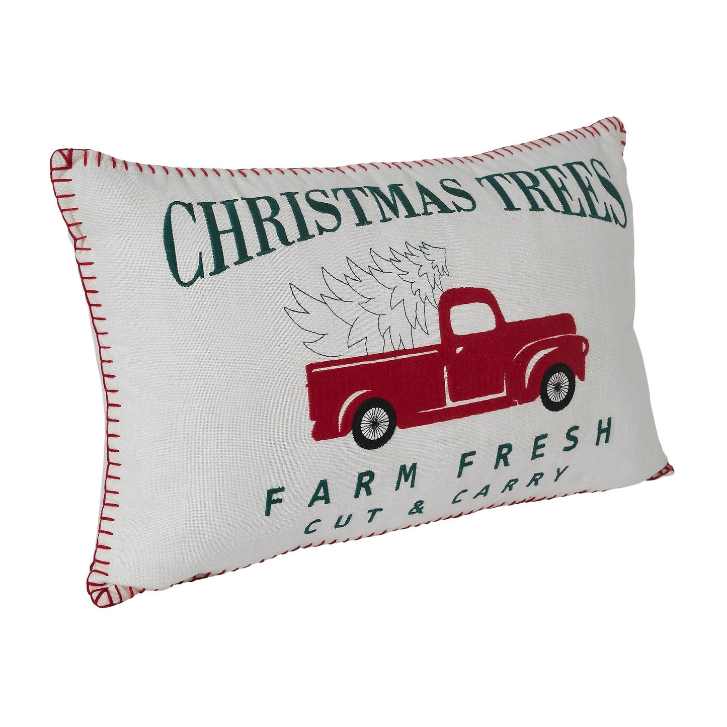 Farm Fresh Red Truck Christmas Trees Pillow