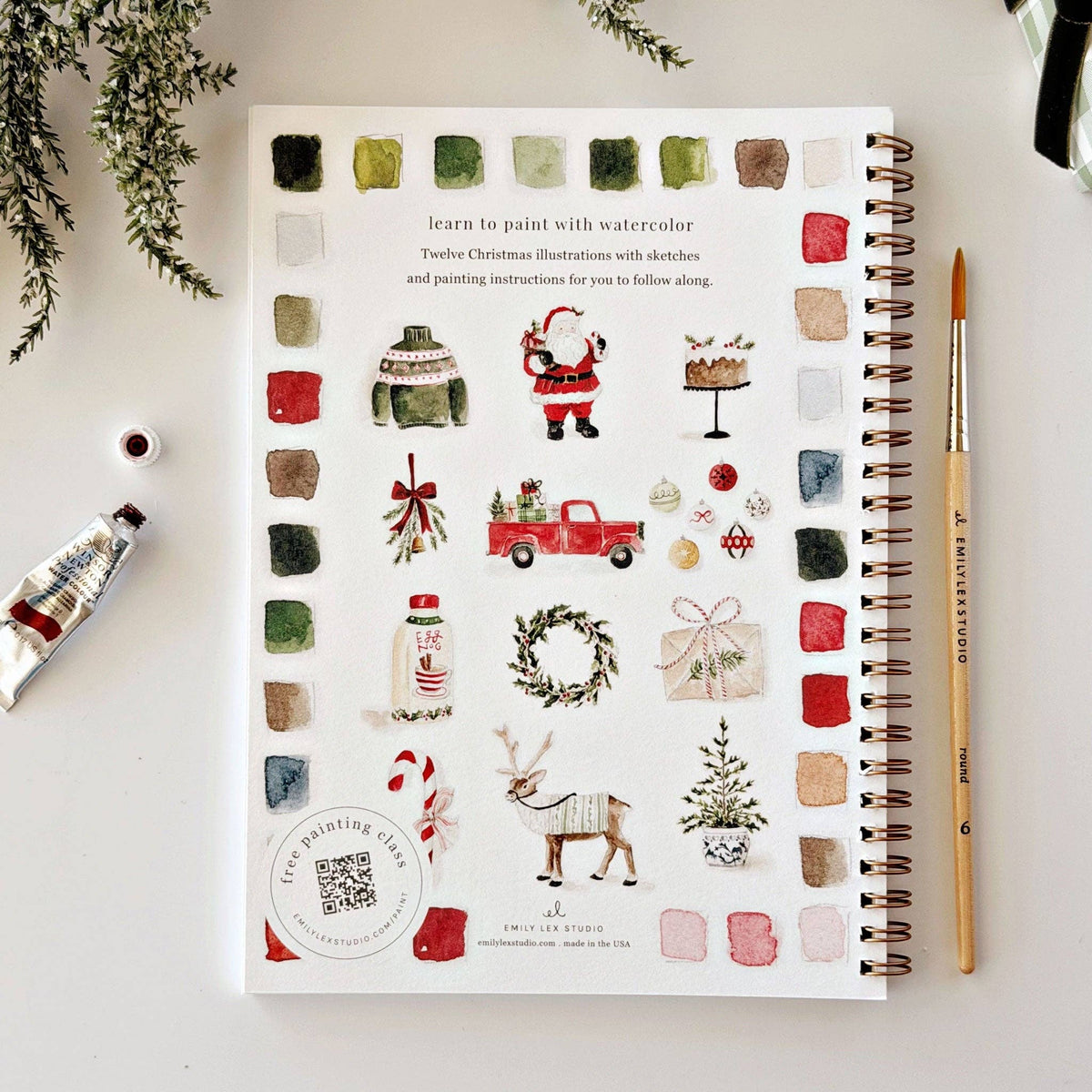 Classic Christmas Watercolor Workbook: Emily Lex Studio