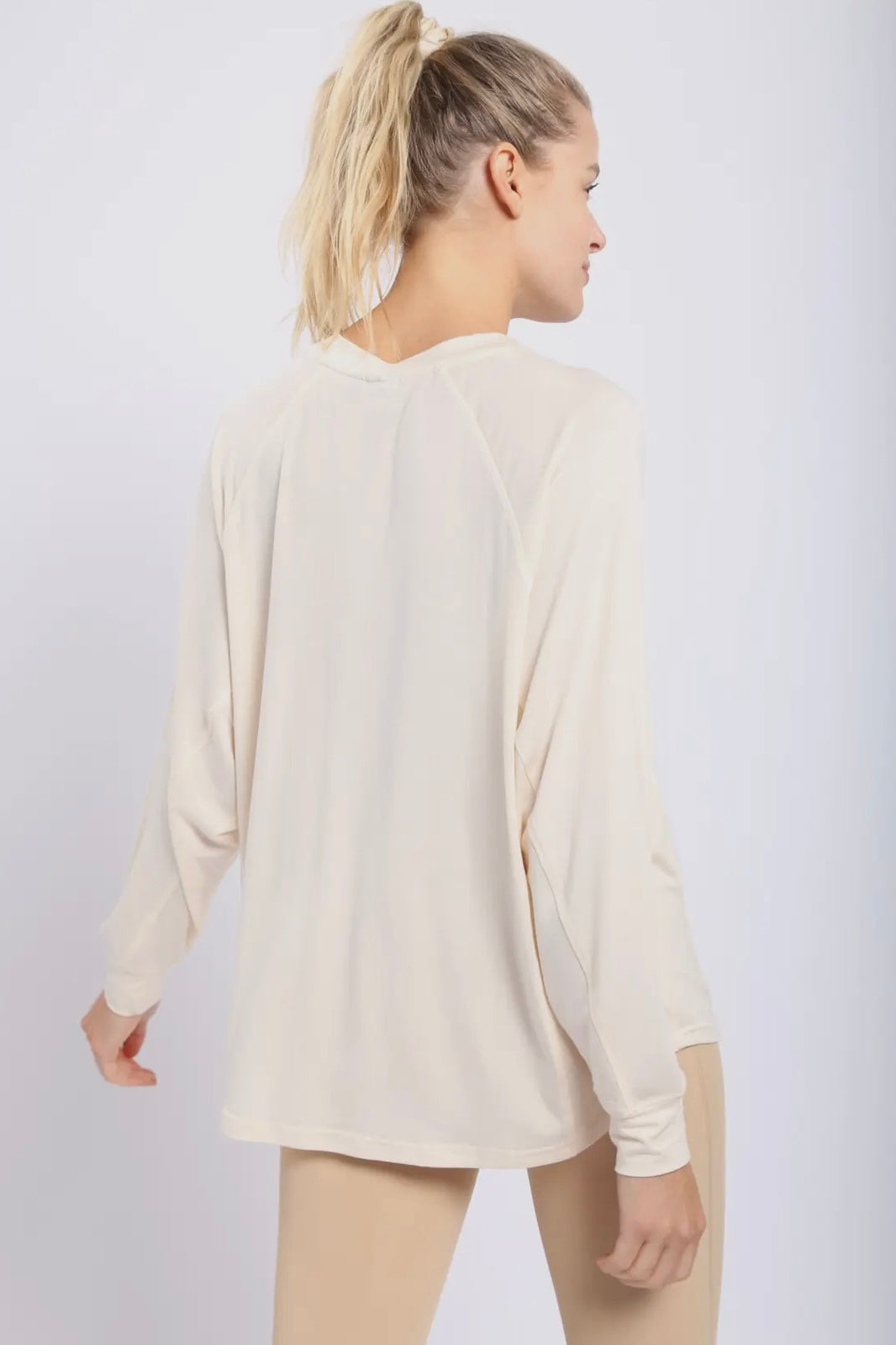 Ivory Tencel Butter Soft Long Sleeve Notched Flow Top