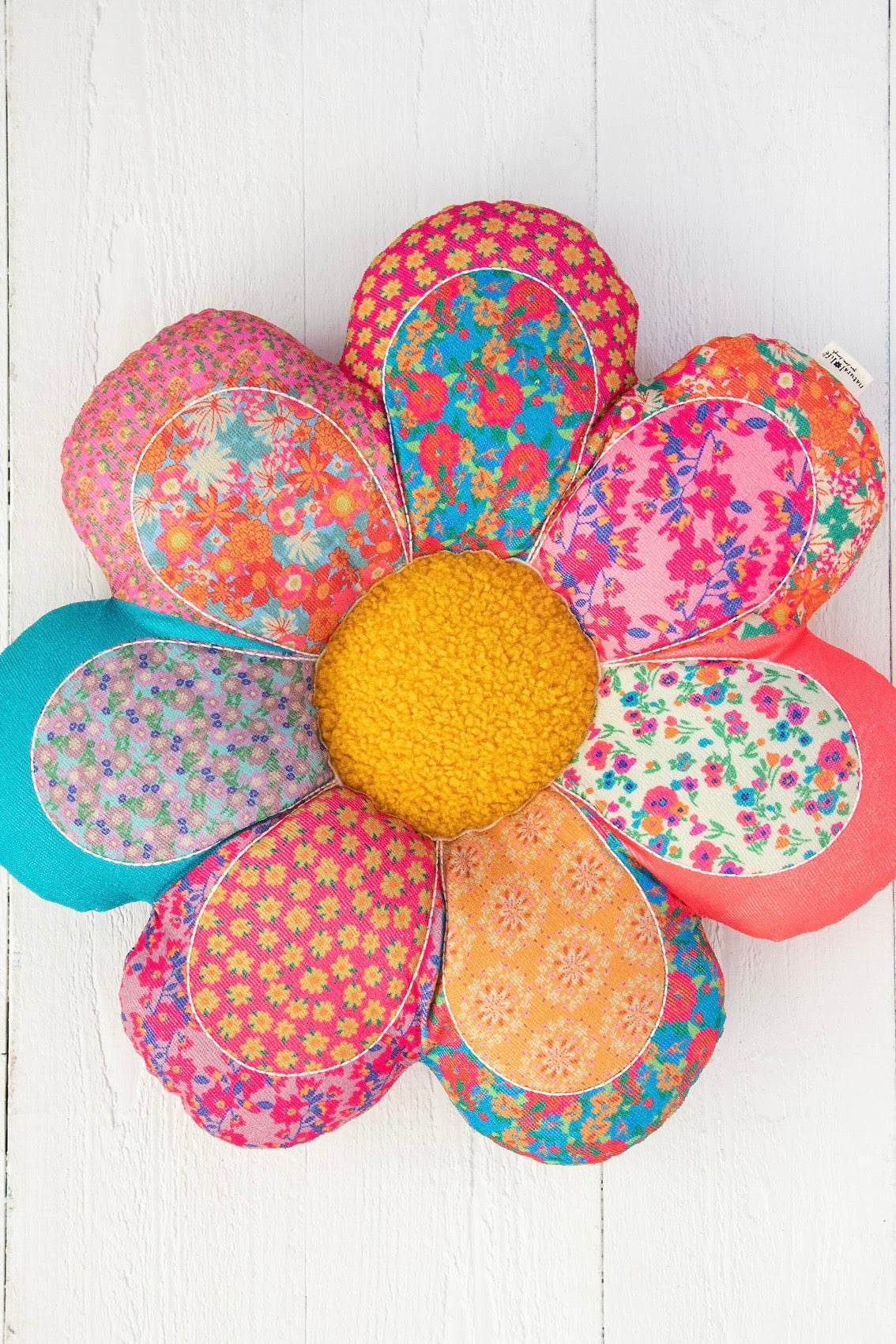 Natural Life Whimsy Patchwork Flower Pillow