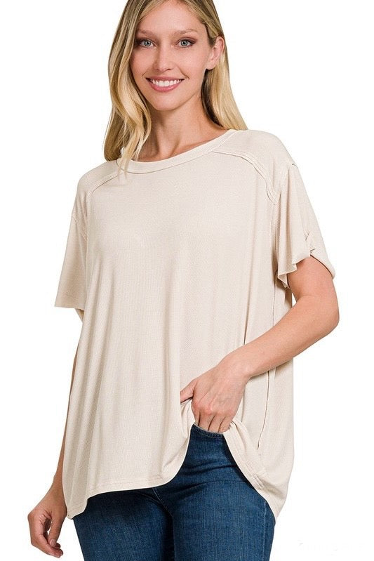 Ivory Sand Mineral Washed Stretch Tee