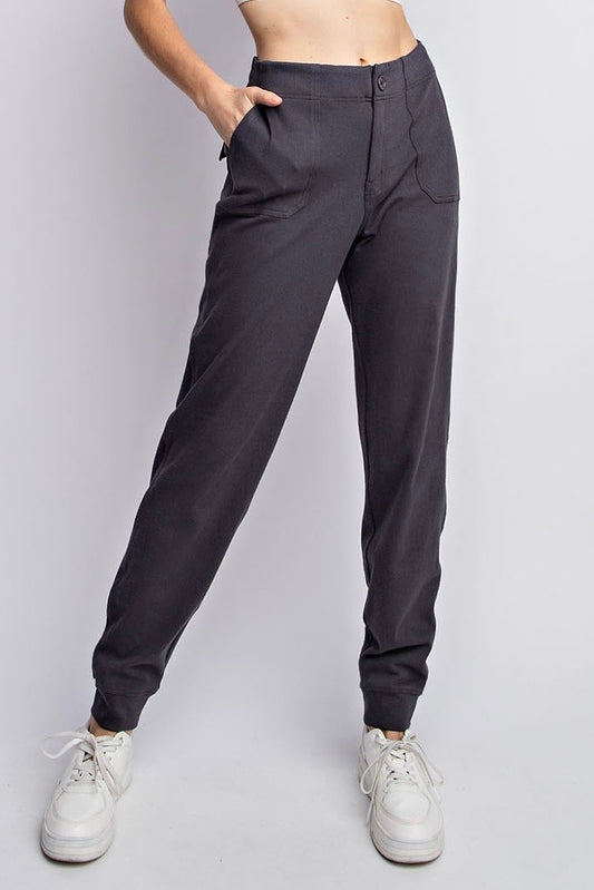 Charcoal Cotton Stretch Twill Jogger Pants