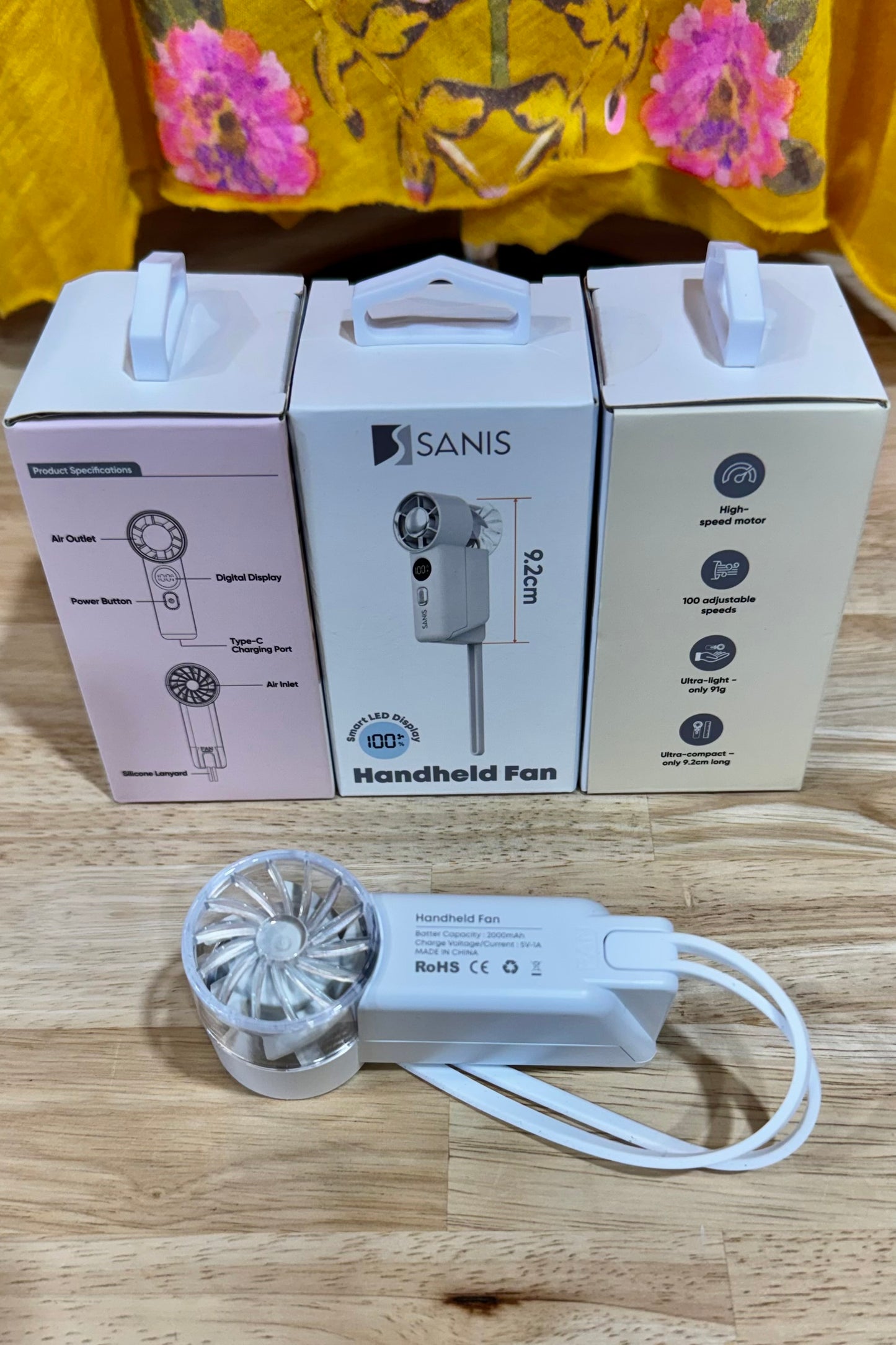Sanis Mini High Flow Rechargeable Handheld Fan- 2000mAh