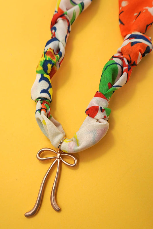 Scarf Necklace with Bow Charm