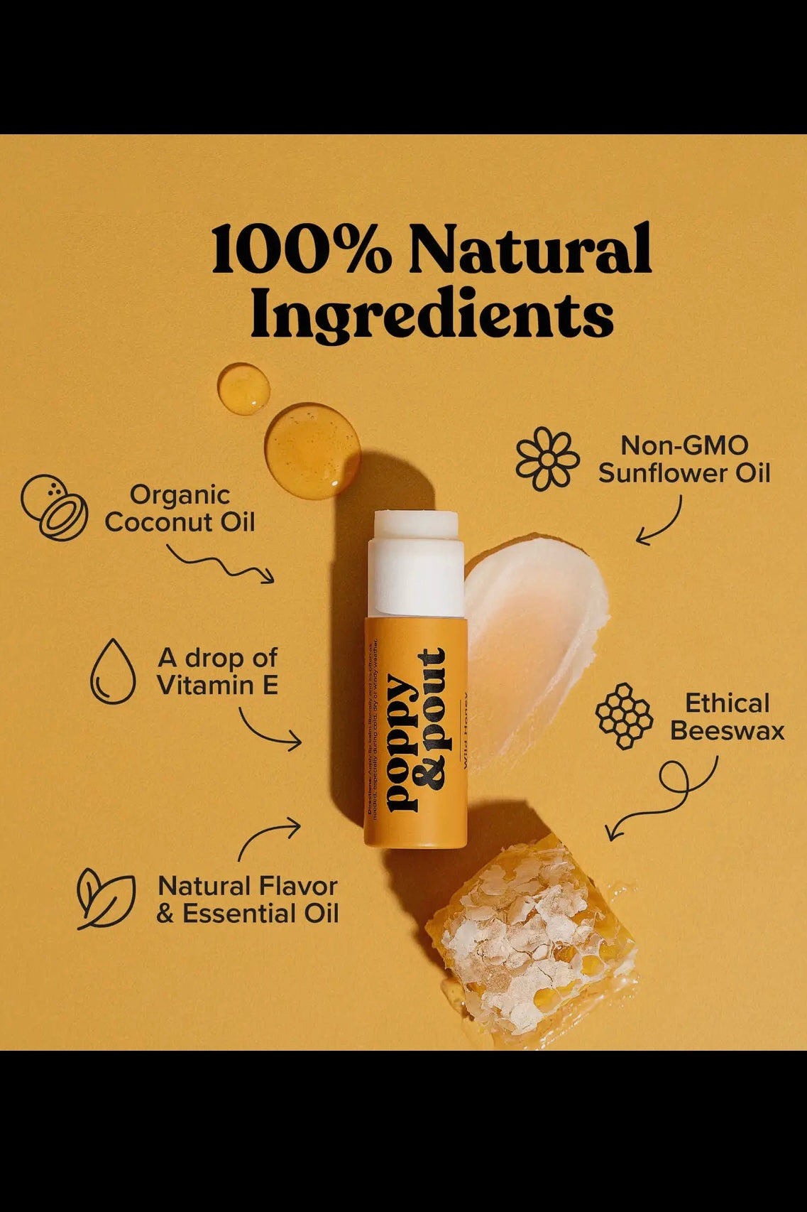 Poppy & Pout Wild Honey Premium Organic Lip Balm