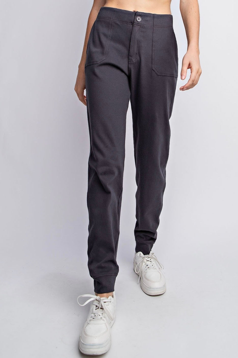 Charcoal Cotton Stretch Twill Jogger Pants