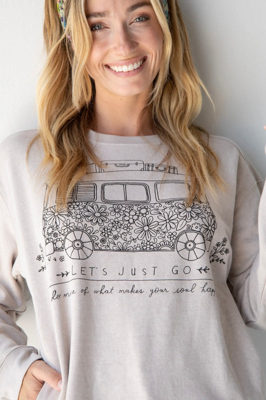 Natural Life Comfy Pocket Sweatshirt- Let’s Just Go Van